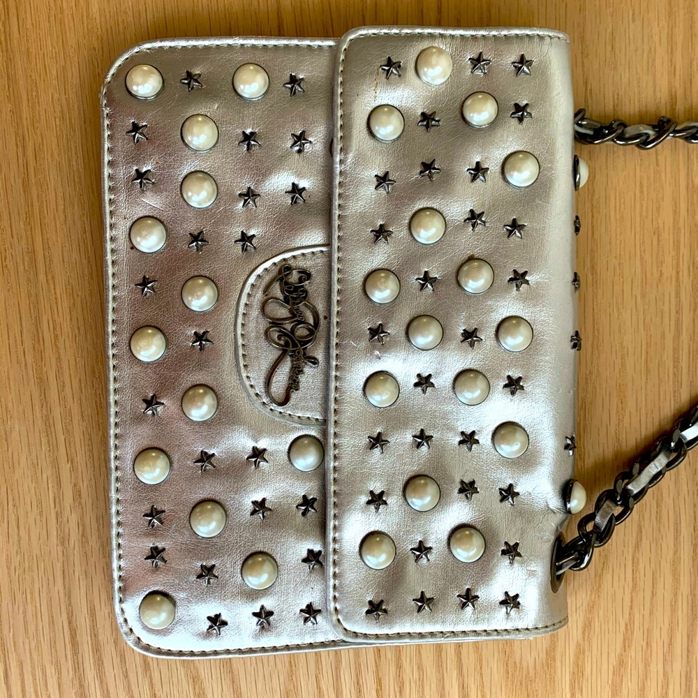 Betsey Johnson silver star studded clutch purse